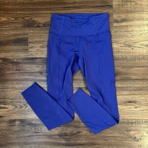 Lululemon Fast & Free Leggings 7/8 Blue Pockets Sz 4‎ Activewear Stretch Running
